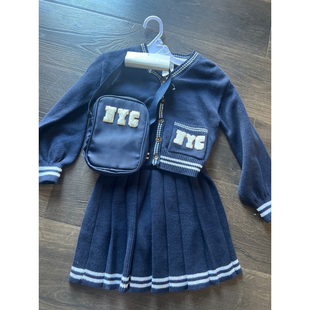 Max Studio Kids Navy Blue 3pc NYC Sequin Cardigan Skirt and Bag Set Size 4 Girls